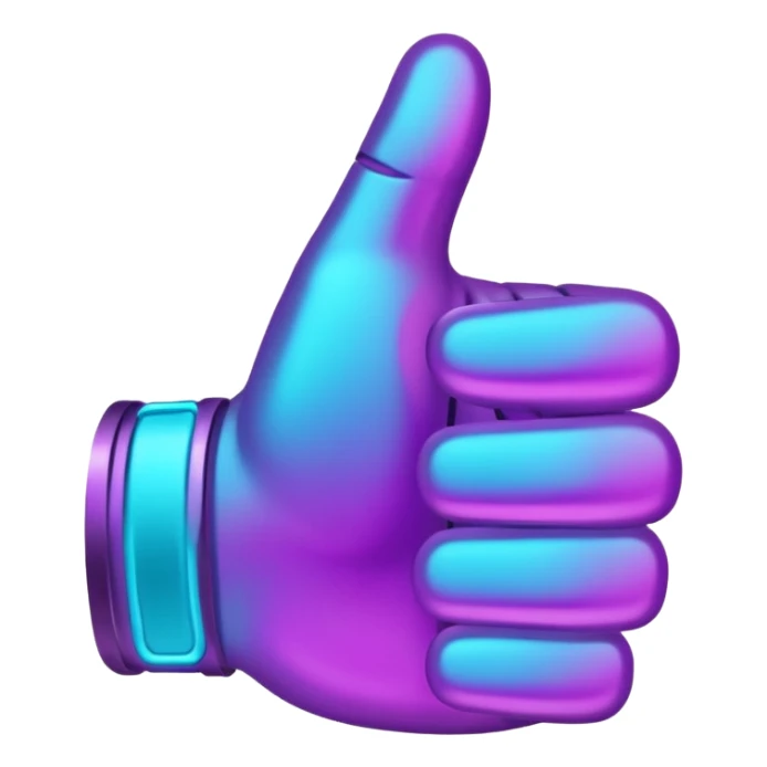 glowing thumbs up, neon purple and cyan collor sticker