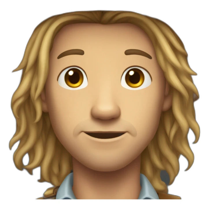 Cow boy with long hair and scars and a bair sticker