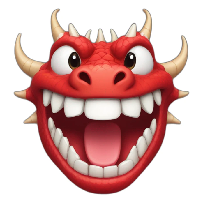 Crazy funny red dragon head with human white teeth and beautiful smile sticker