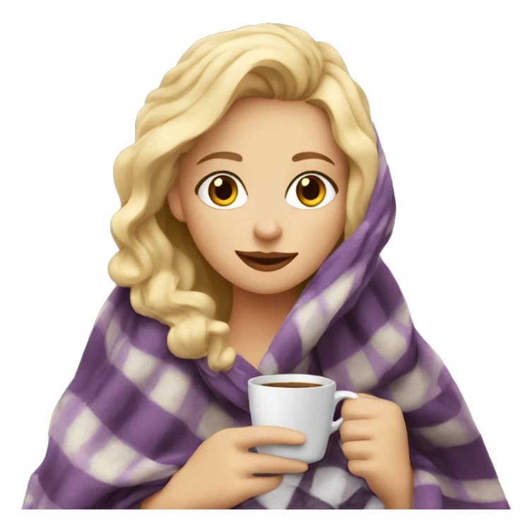 Blonde girl in blanket drinking coffee  sticker