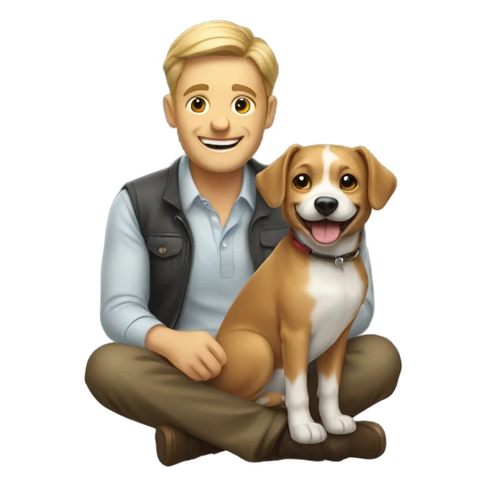 Happy man with his little dog sticker