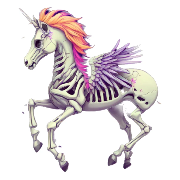 Neon Zombie Pegasus unicorn skeleton psychedelic flowers floral groovy art neon rave raving sticker