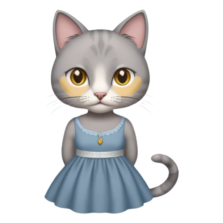 Gray cat with calm eyes, half body, 2 string dress sticker