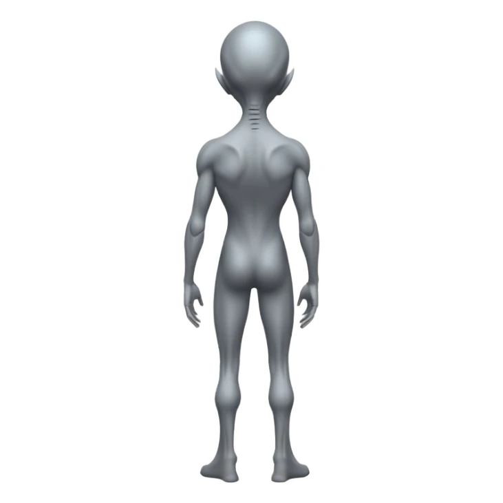 fullbody gray alien leaning and looking over his shoulder, rear backview sticker