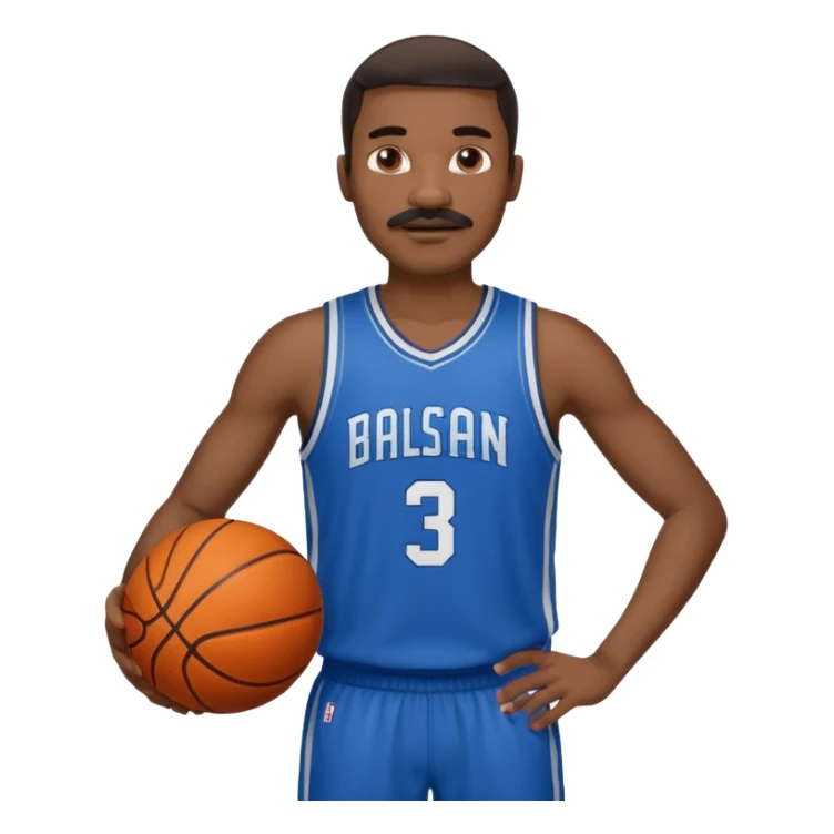 black bold man basketball player blue jersey with mustache holding basket ball sticker