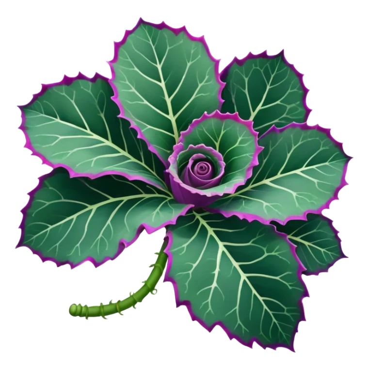 Close-up of Begonia Rex leaf center showing spiral growth pattern, dark green leaf with purple edges and white spots sticker