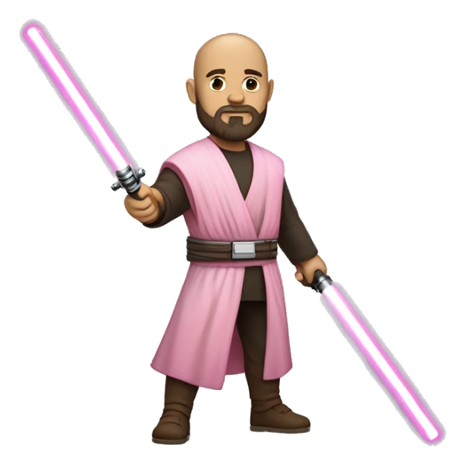 Full body Star Wars bald brown bearded chubby man holding pink light saber sticker