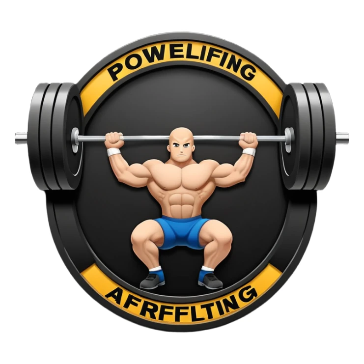 An emblem symbolizing powerlifting, featuring a bold barbell at the center, with strong, muscular arms lifting the barbell. The design is dynamic and powerful, using sharp lines and bold text. The background is minimal, ensuring the focus stays on the emblem. sticker