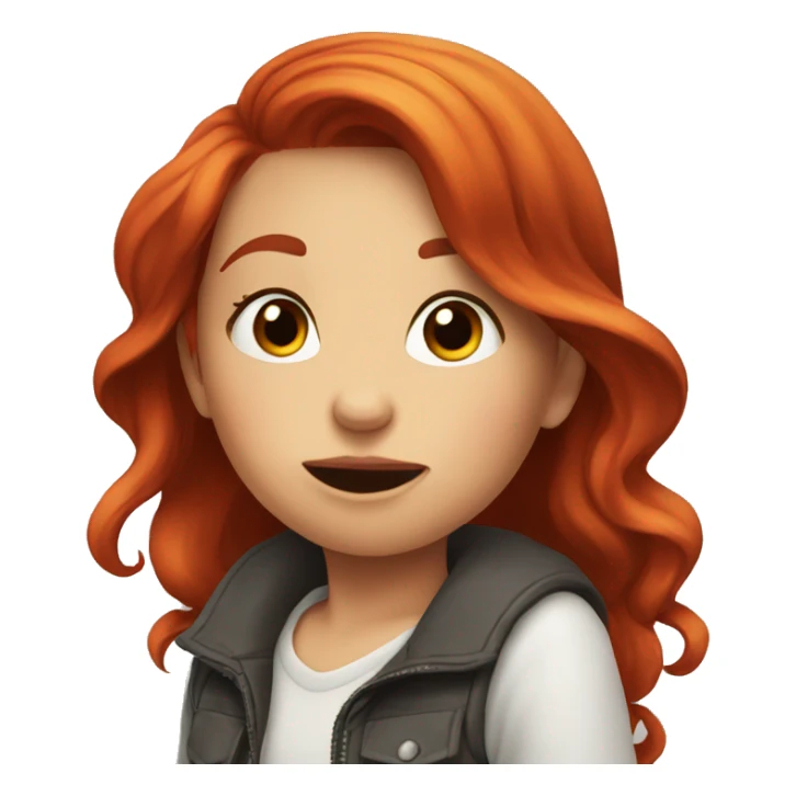 A girl with red hair sends an air kiss sticker