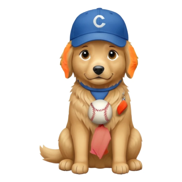 Golden retriever dog with blue baseball cap fullbody sitting down sticker