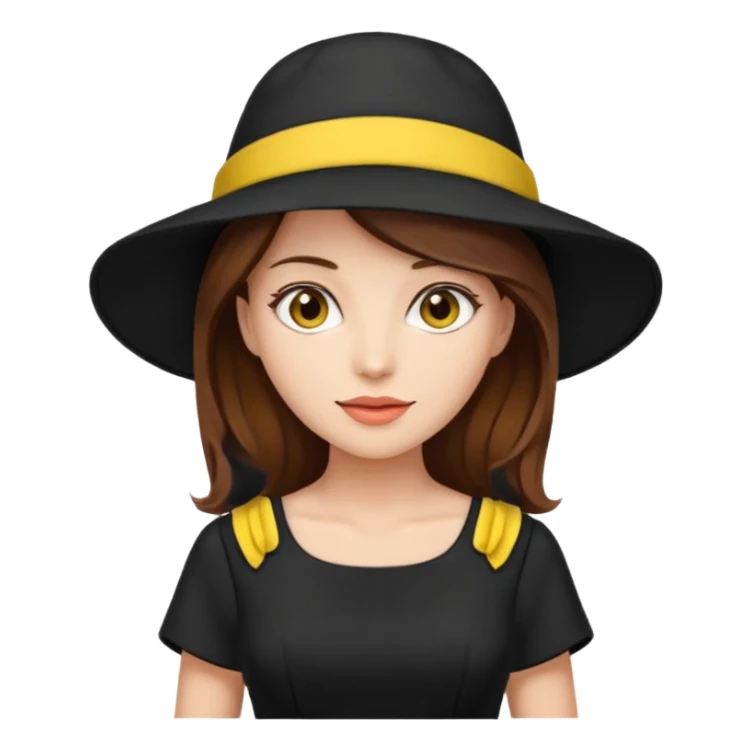 brown hair black dress yellow hat sticker