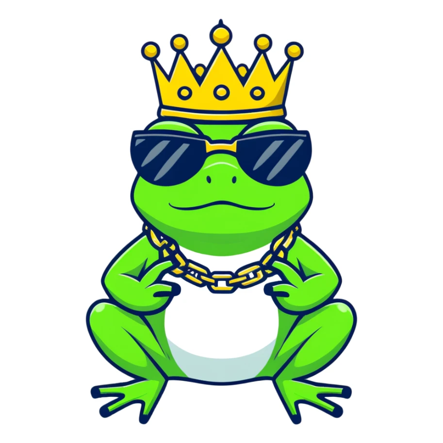 gangster frog wearing a gold crown smoking a blunt, cool sunglasses, gold chain sticker