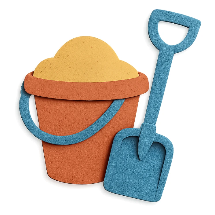 beach bucket and pail with layered paper effect on a white background in paper-craft style sticker