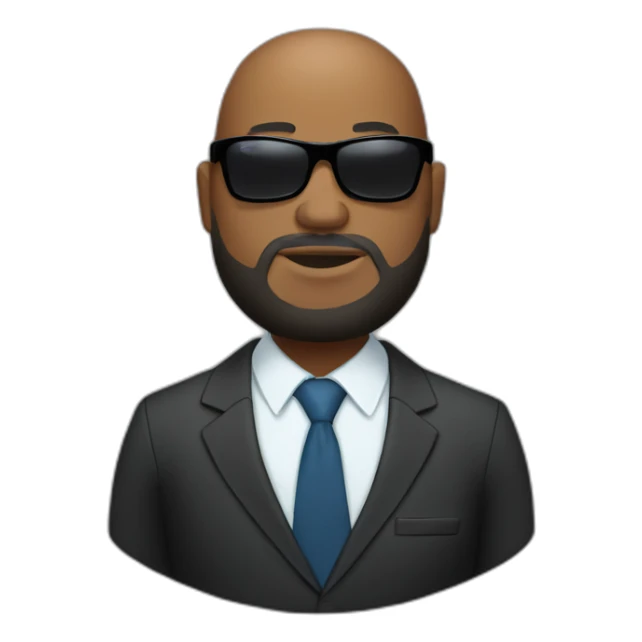 Damien Finette black bald overweight guy in suit with beard and sunglasses sticker