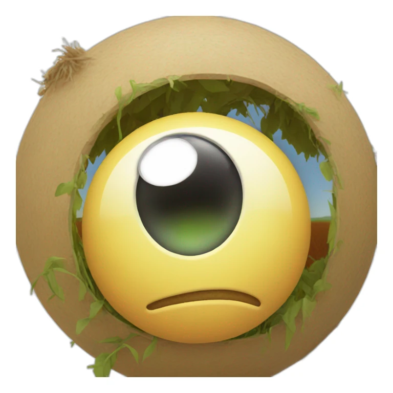 3d sphere with a cartoon farmland texture with big confident eyes sticker