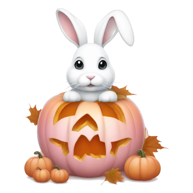 autumn cozy white rabbit in light pink pumpkin  sticker