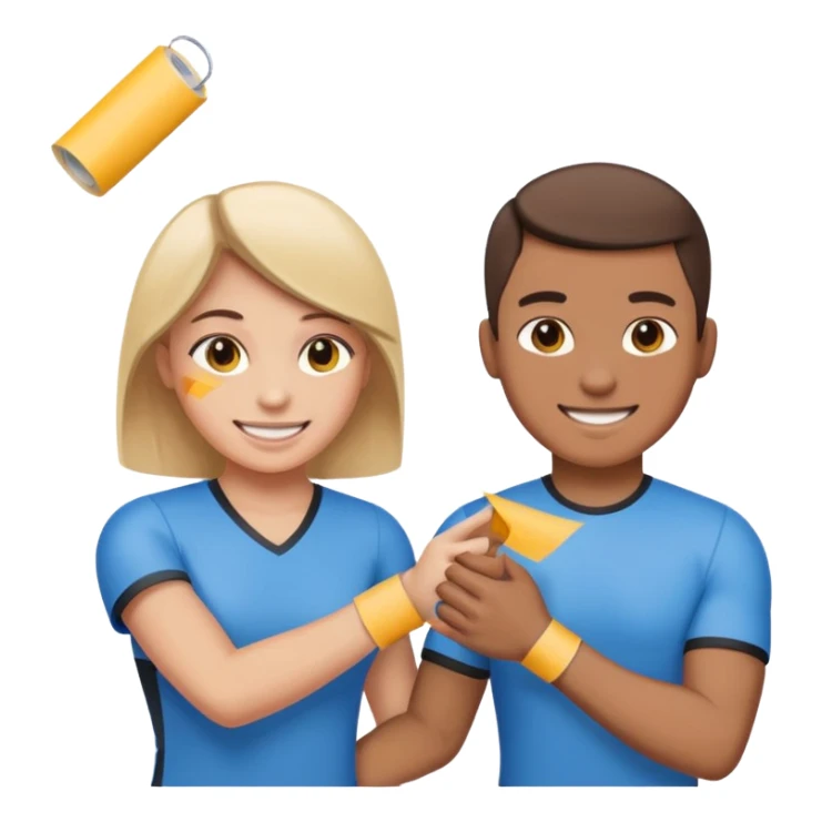 athletic trainer handing tape to athlete, both smiling, emoji style sticker
