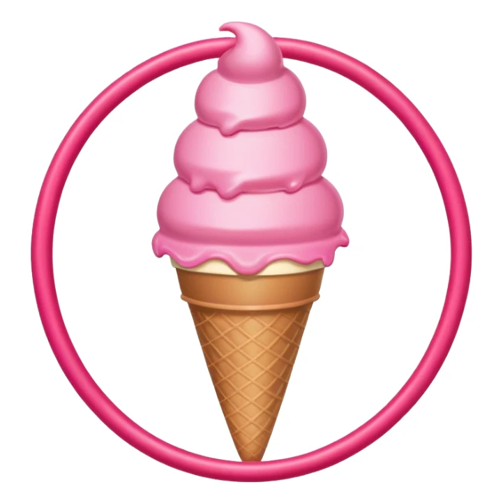 ice cream cone with pink ice cream and a red hula hoop circling it sticker