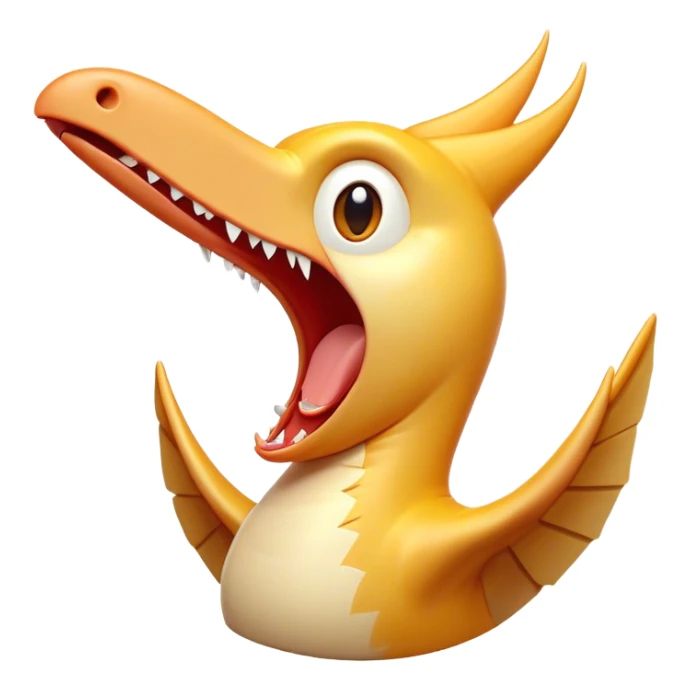 Cinematic Cute Yawning Pterodactyl Portrait Emoji, Head tilted slightly with a dramatic, wide-open yawn, showcasing a slender, gracefully curved body with softly drooping wings and sleepy, half-closed eyes, Simplified yet irresistibly cute features, highly detailed, glowing with a soft, cozy aerial glow, high shine, relaxed yet expressive, stylized with a dash of whimsical flight charm, soft glowing outline, capturing the essence of a drowsy yet affectionate Pterodactyl that appears ready to stretch and yawn its way out of the screen! sticker