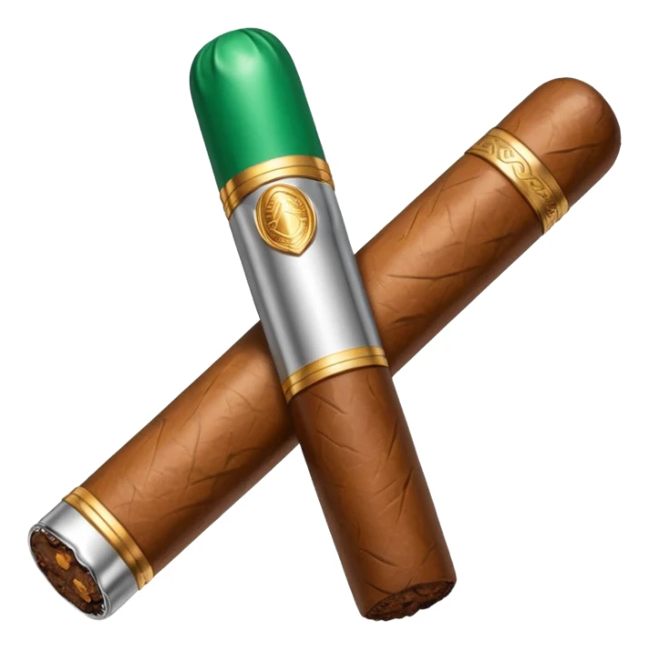 A luxury cigar emoji made of silver chrome, smooth metallic texture, minimal shape, glossy reflections, rich swag aesthetic, iOS emoji style, centered, clean white background sticker