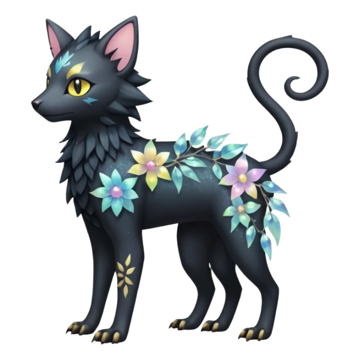 Multicolored sparkly pastel dark iridescent light pale gloomy spooky cute adorable pretty cool elegant realistic floral exotic Trico-Bolthund-Luxray-hybrid, full body sticker