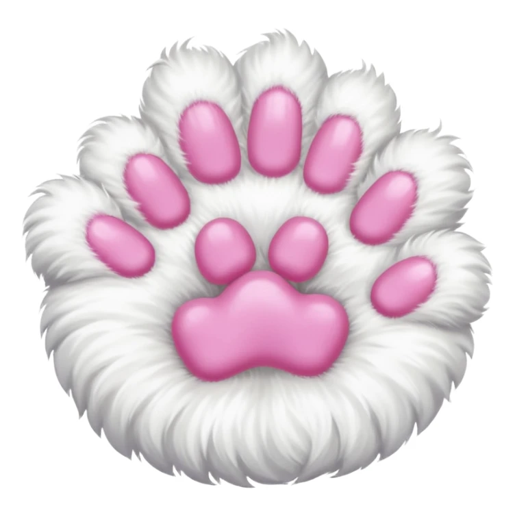 white cat fluffy paw, view from the top, pink nails, cute sticker