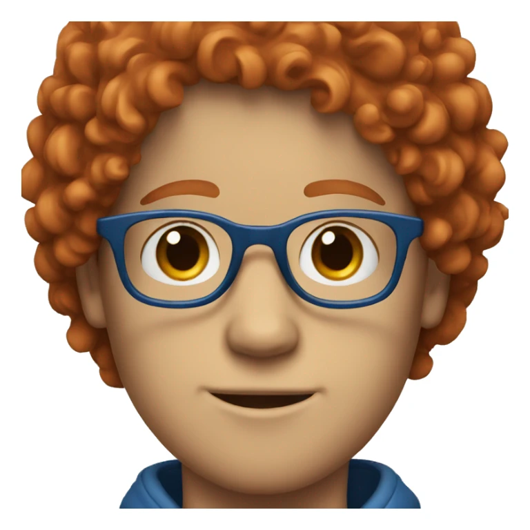A white boy with curly red hair and blue glasses sticker
