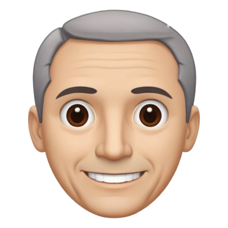 Famous Puerto Rican actor René Monclova with round face, wide jaw, light complexion. Expressive brown eyes, thick eyebrows. Short gray hair with visible receding hairline. Friendly smile. Wearing a dark formal shirt. sticker