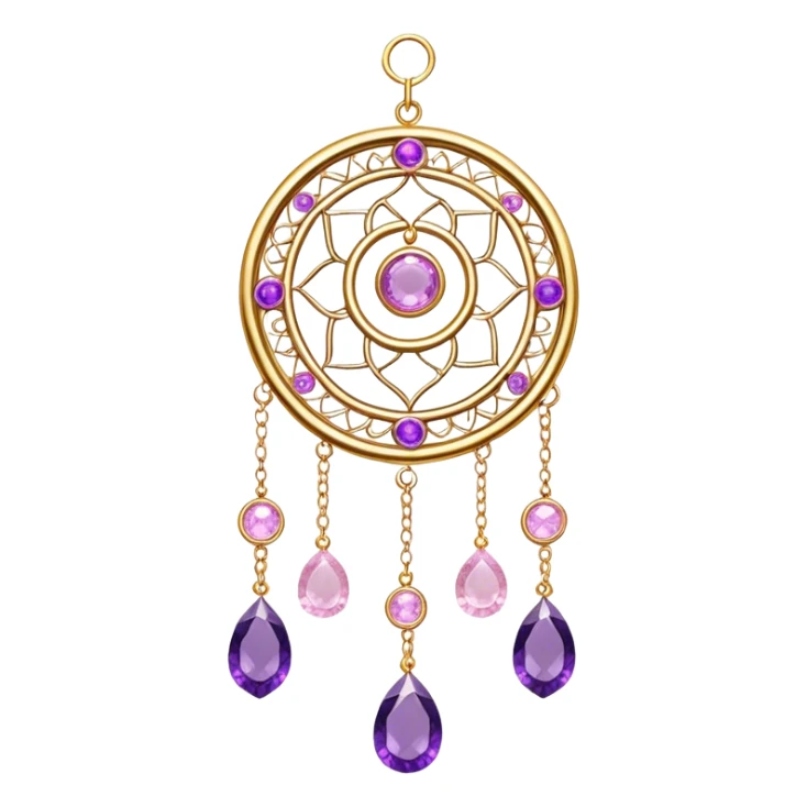 Epic Hanging gold suncatcher, threads with shiny sparkly amethyst and rose-quartz gemstones,  sticker