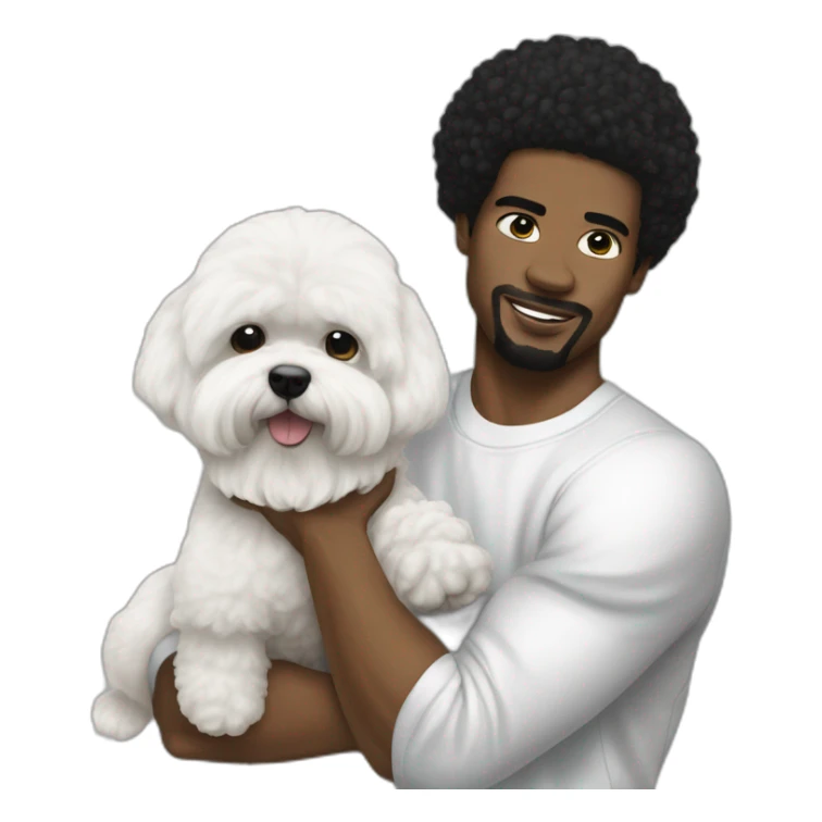 white man black hair,  rapper flexing with a bichon sticker