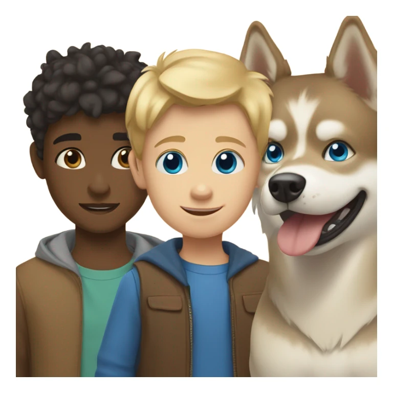 Brown boy, blond boy and a golden One Husky with blue eyes sticker