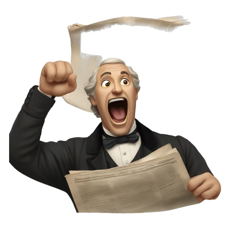 victorian man holding a newspaper in his raised hand whilst shouting sticker