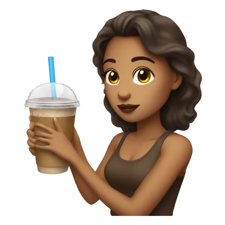 Brunette girl with iced coffee sticker