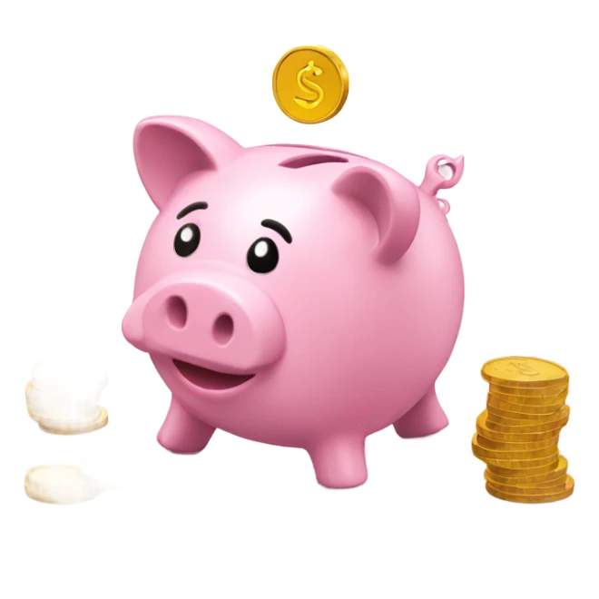 pink piggy bank with coins showing sticker