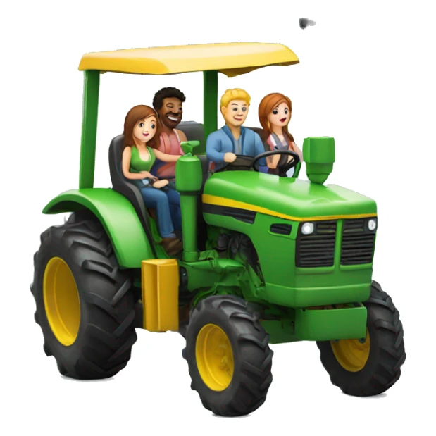 group of 4 people driving giant tractor sticker