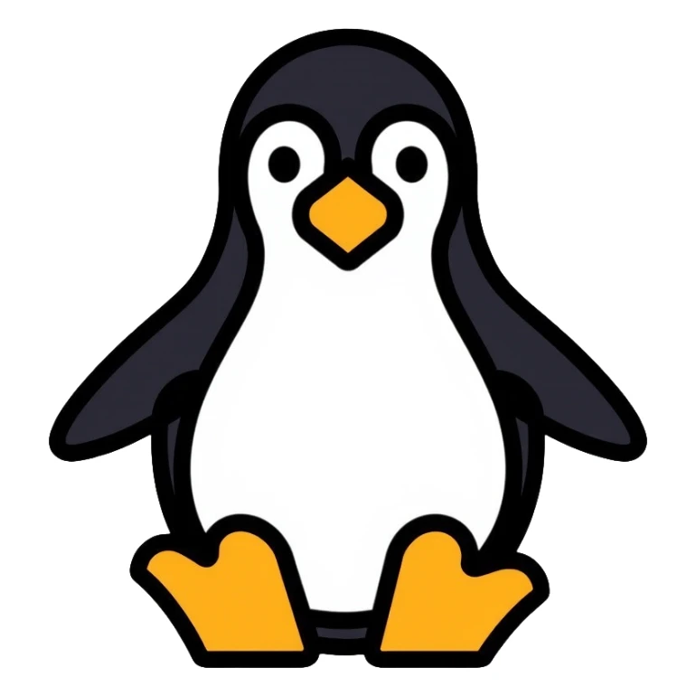 penguin icon constructed entirely from circles and triangles, geometric minimalist design sticker