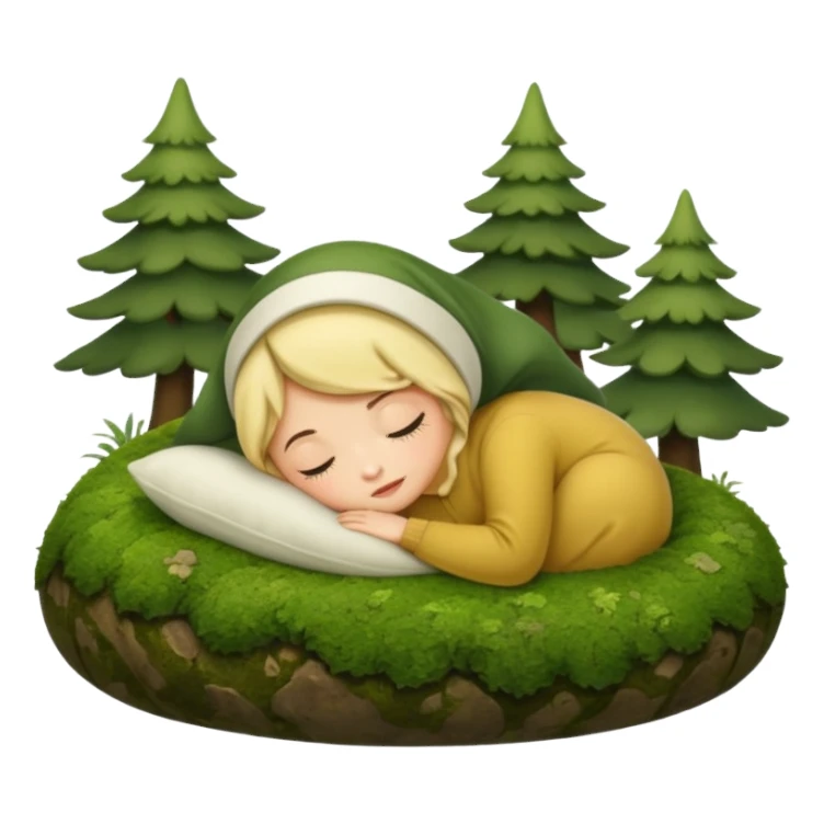cozy forest character curled up on moss pillow with nightcap sticker