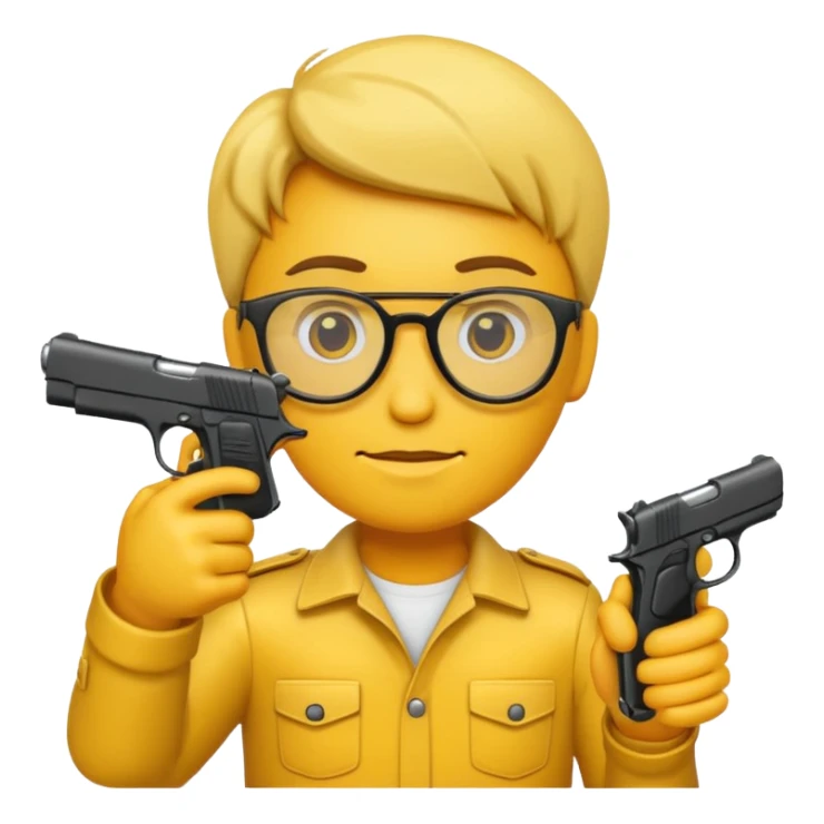 Quiero un emoji con lentes negros con una pistola automática en la mano sticker