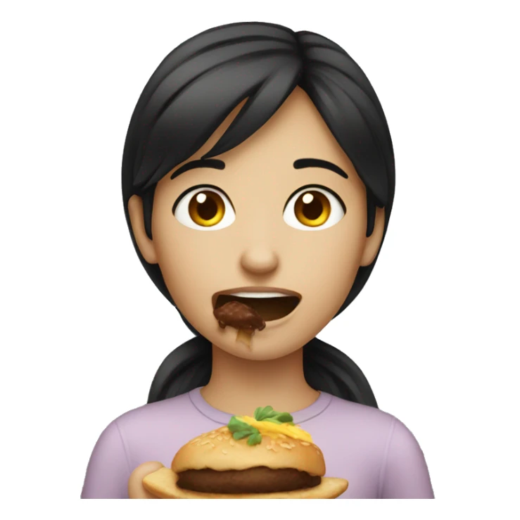 dark haired girl eating sticker
