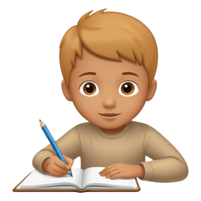 child writing in a notebook with a pencil, cheerful and focused sticker