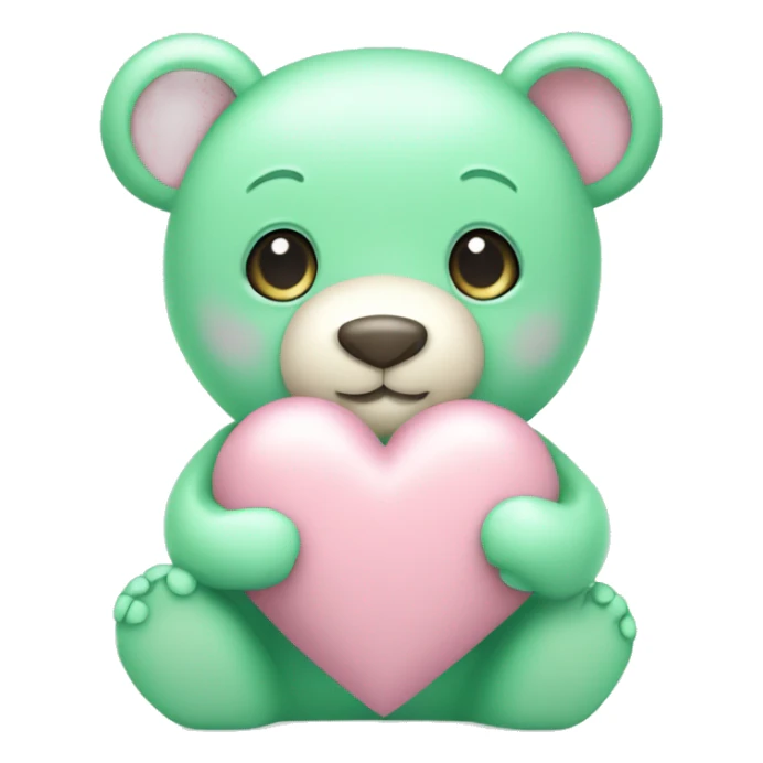 Cute pastel pink bear holding pastel green heart sticker