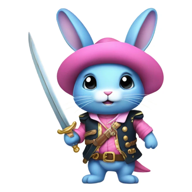 Rainbow fish bunny wearing pink pirate clothes and sword sticker