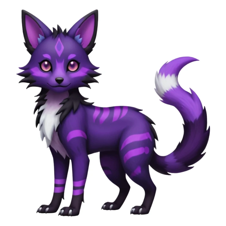 Kawaii hyper-realistic cool edgy dark black purplish blackish edgy fantasy ethereal feline-vernid-sergal-monster-furret-Lycanroc-umbreon-fursona animal creature full body with intricate markings  sticker