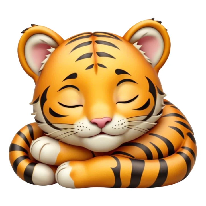 Meme-Worthy cute Sleeping Tiger Cub Portrait Emoji, Head resting peacefully with a contented smile, showcasing a luxuriously soft, striped form and eyes gently closed in serene slumber, Simplified yet comically adorable features, highly detailed, glowing with a soft, drowsy wild light, high shine, relaxed and utterly lovable, stylized with an air of playful laziness, bright and heartwarming, soft glowing outline, capturing the essence of a sleeping tiger cub that feels destined to become the next viral icon of adorable rest! sticker