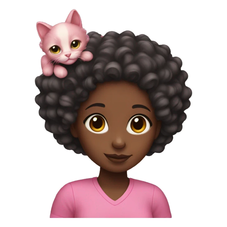 Black girl with curly hair holding a pink cat sticker