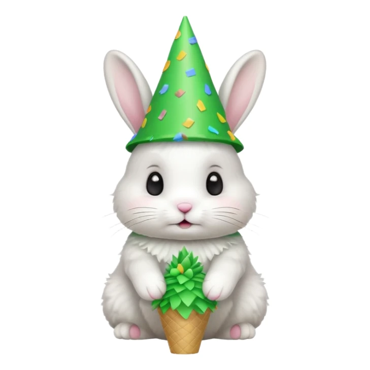 Rabbit in Green Party Hat – white bunny with cone party hat and confetti. sticker