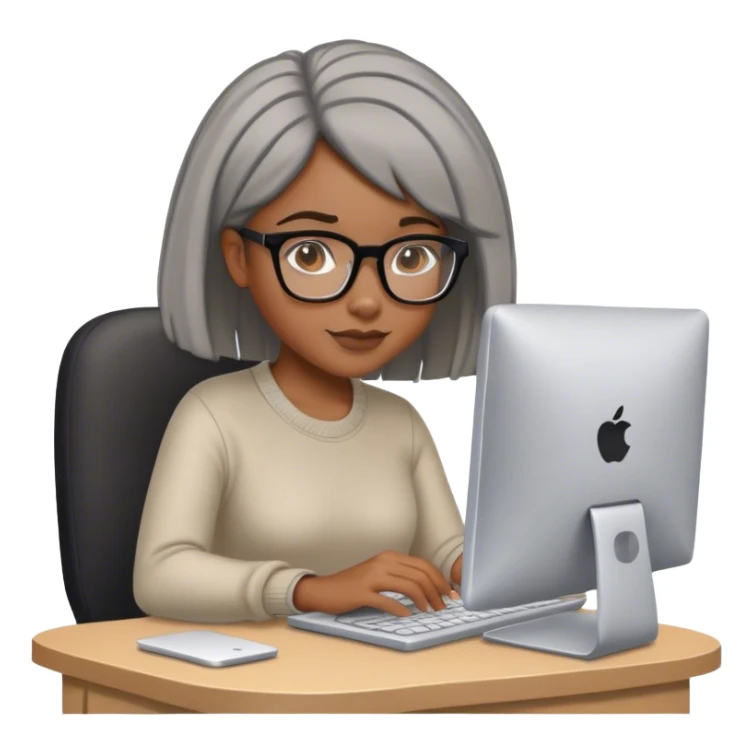 Light skinned Black girl with glasses natural gray haircut working on computer sticker