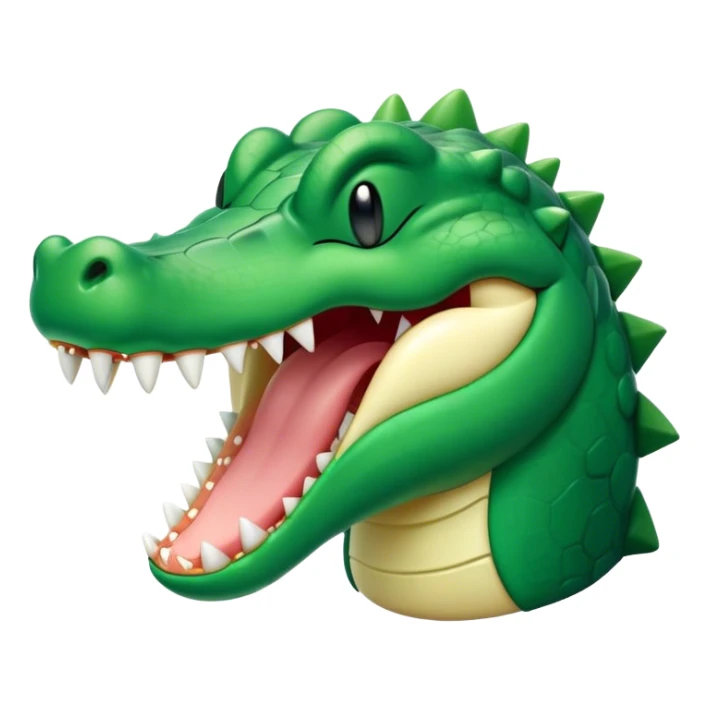 Cinematic Cute Yawning Crocodile Portrait Emoji, Head tilted slightly with a dramatic, wide-open yawn, showcasing a soft, textured emerald-green hide with slightly drooping jaws and half-closed eyes in drowsy contentment, Simplified yet irresistibly adorable features, highly detailed, glowing with a soft, cozy glow, high shine, relaxed yet expressive, stylized with a touch of reptilian whimsy, bright and endearing, soft glowing outline, capturing the essence of a sleepy yet affectionate crocodile, so drowsy it feels like it could stretch out of the screen and curl up for a nap! sticker