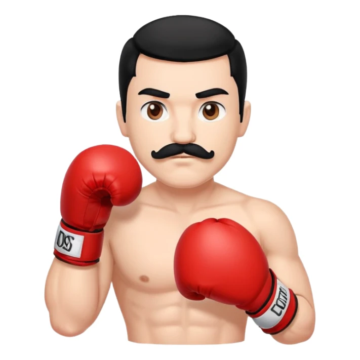 Create a boxer, white skin and black hair with a mustache. Red boxing gloves sticker