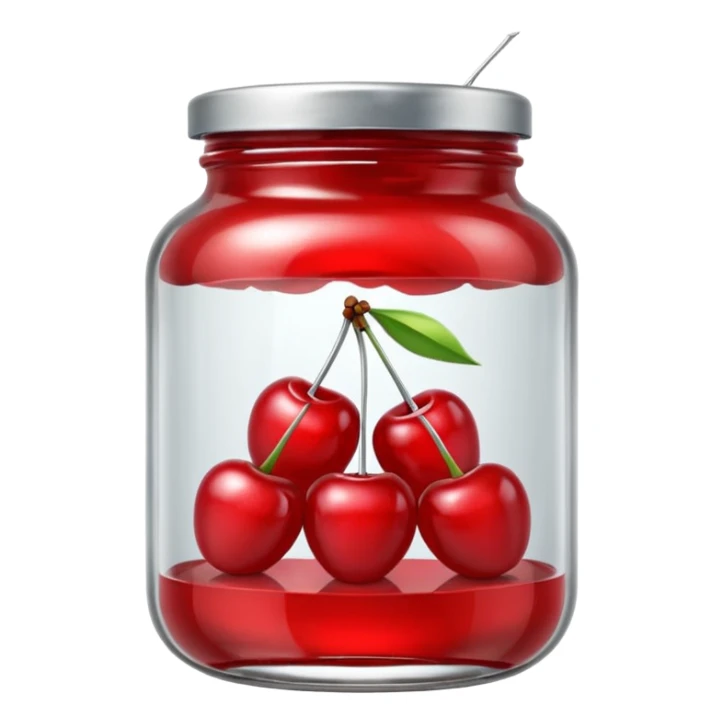 Realistic glass jar with silver metallic lid filled with maraschino cherries inside of it. sticker